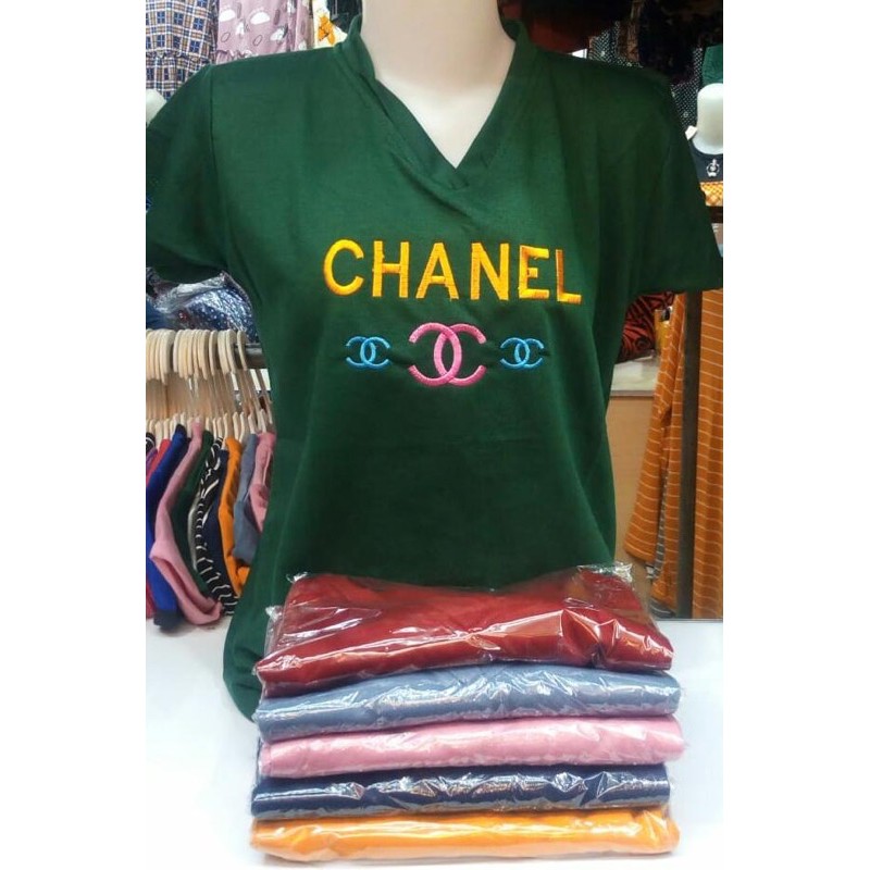 Kaos Bordir Wanita V Neck Branded Baby Terry Murah Elpeka Fashion