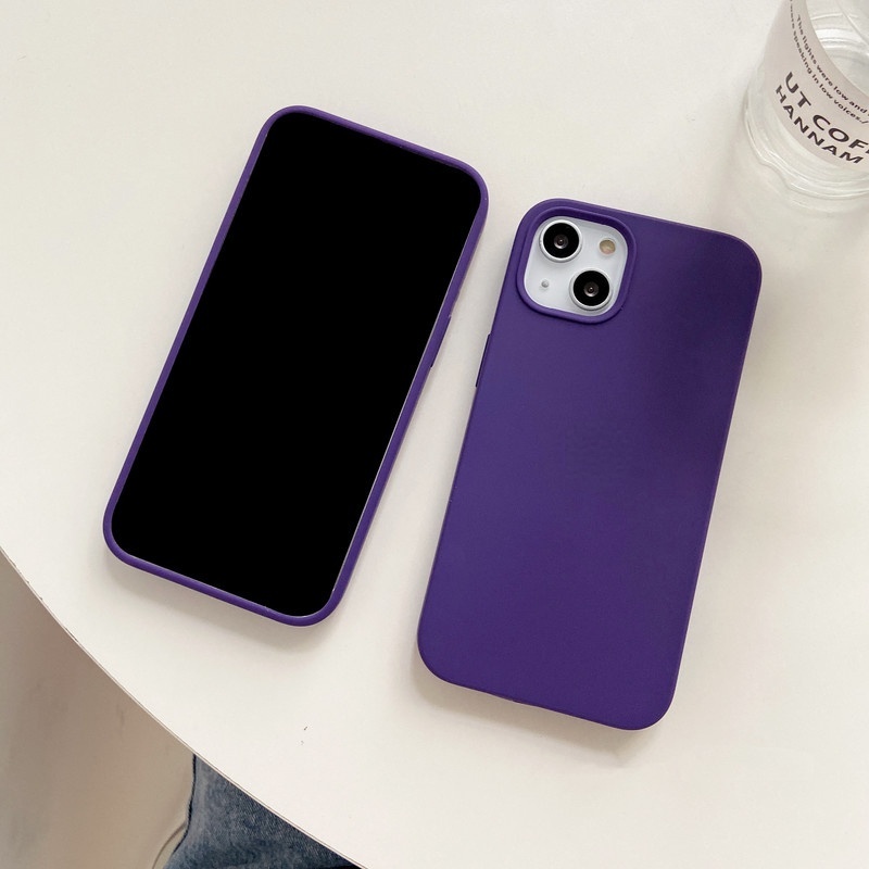 Soft Case Silikon Warna Ungu Tua Untuk IPhone 11 12 13 14 Pro X XR XS Max 7 8 Plus