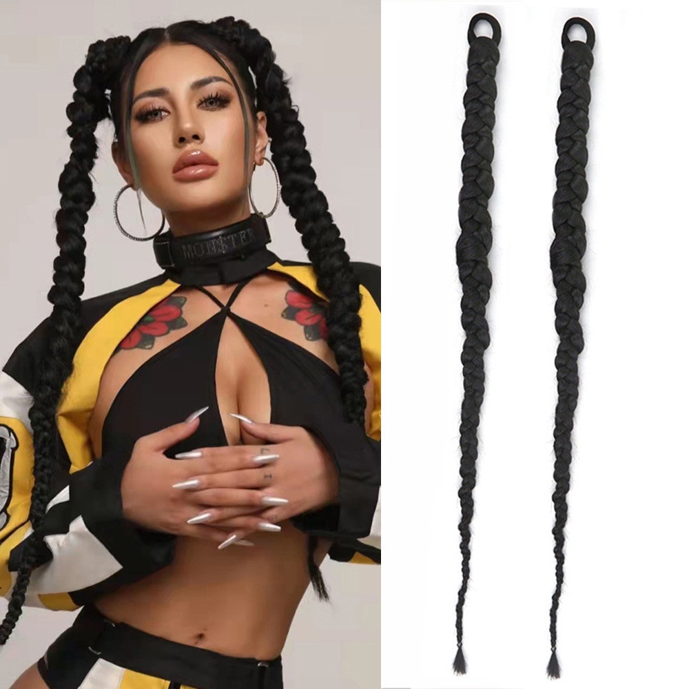 [COD Tangding] 70 cm Hip Hop Dikepang Wig Wanita Gadis Kepribadian Panjang Ekstensi Rambut Wig Aksesoris