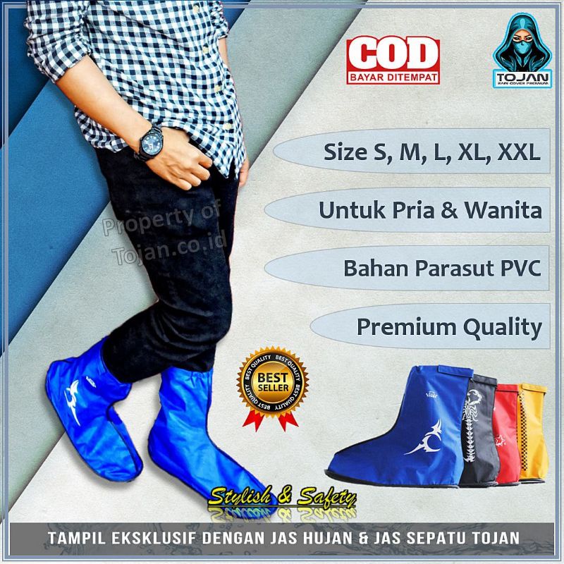 Sarung Sepatu Anti Hujan Original TOJAN Premium Mantel Sepatu Hujan Keren Anti Air Jas Ujan Dewasa