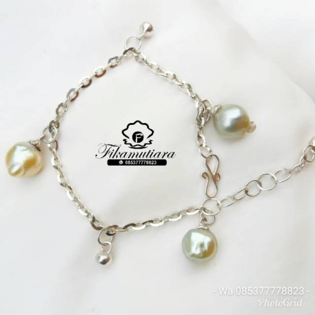 Gelang silver rantai mutiara laut