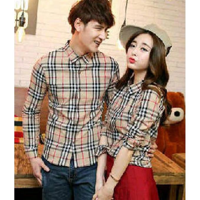 EDISI TERBARU KEMEJA PRIA WANITA COUPLE BOX SQUARE CP KOTAK BURBERRY COKLAT - COKELAT MUDA CEPETAN..
