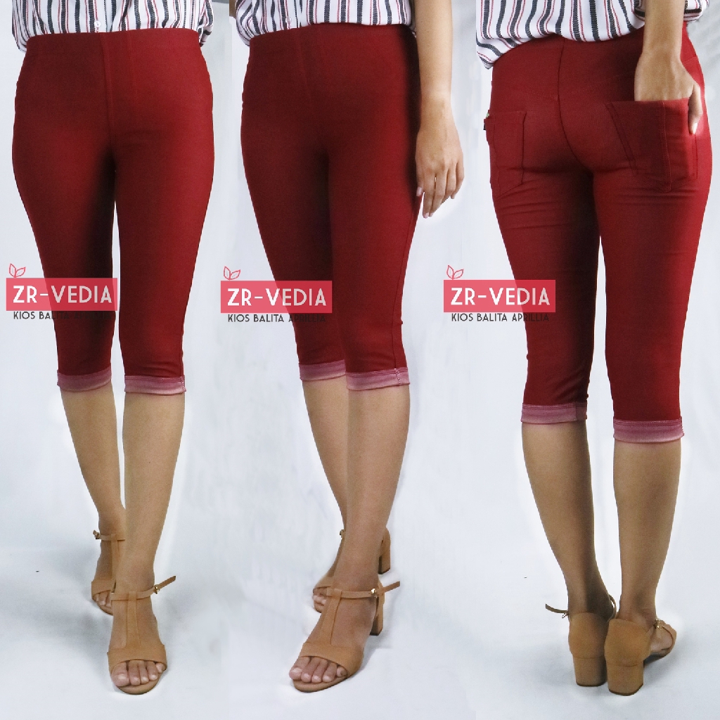 Jegging Laudya Uk Standart fit to M / PREMIUM Jeging Panjang 3/4 Polos Denim Semi Jeans Tebal Pendek