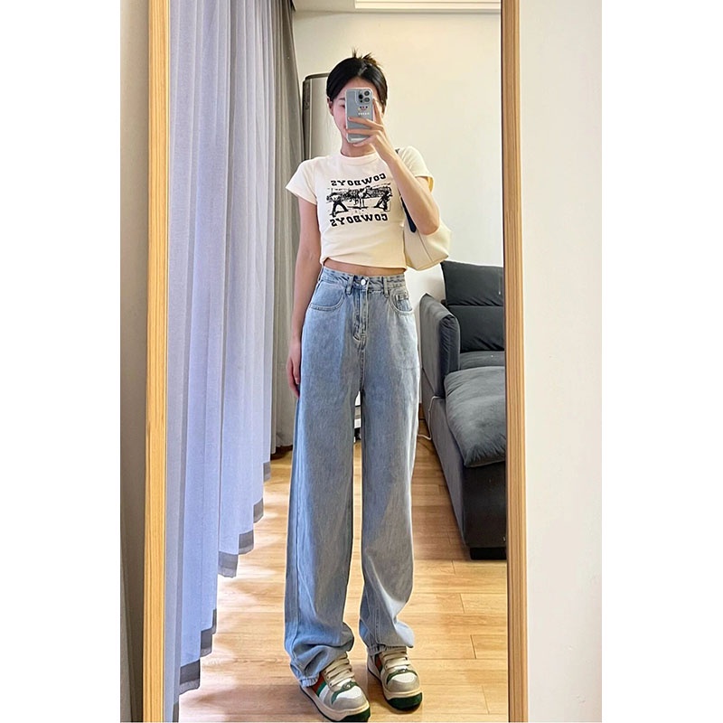 Biru high waist boyfriend korean style celana jeans panjang wanita