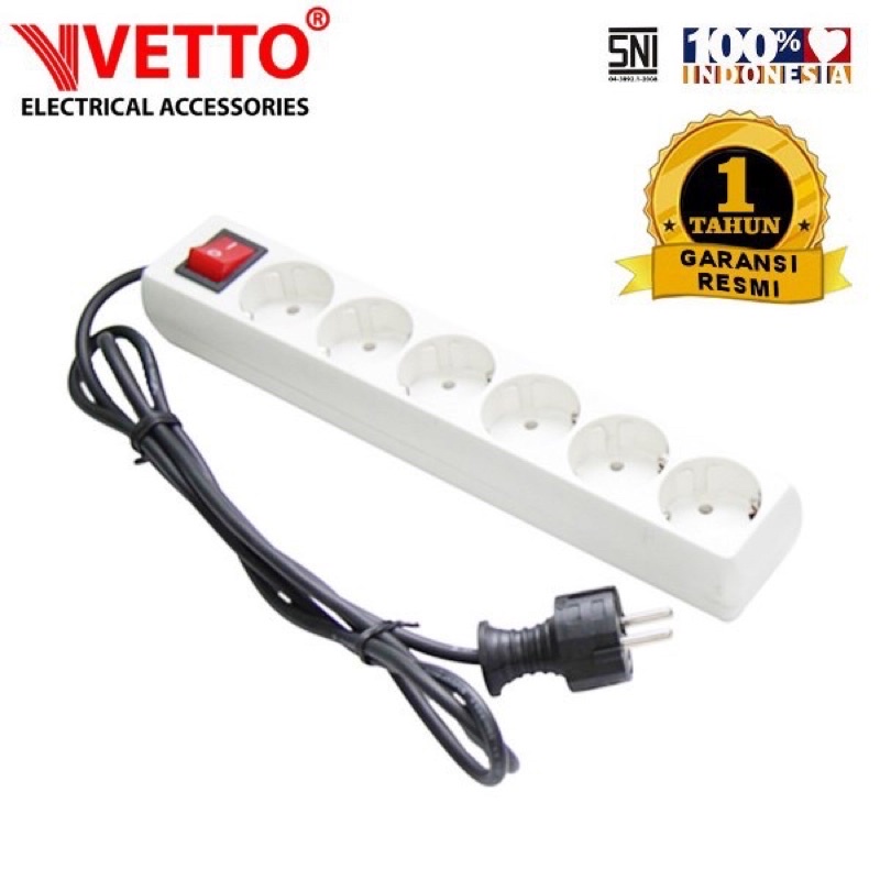 VETTO Stop Kontak 6 Lubang 3 Meter Full SNI V8206/3M