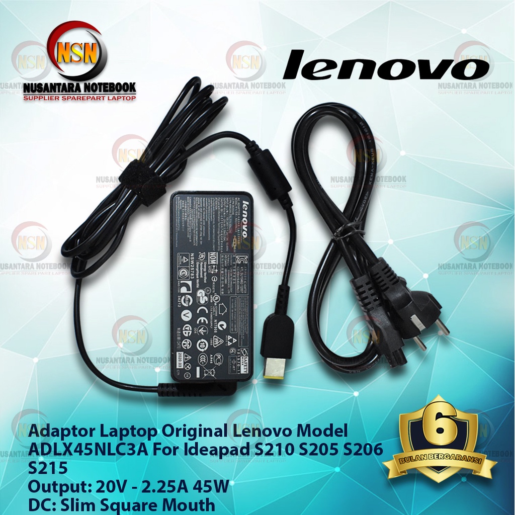 Adaptor Charger Original Lenovo 20V - 2.25A Square Mouth USB