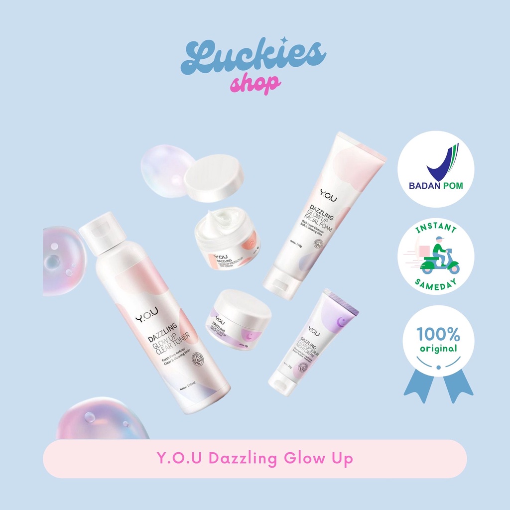 BPOM You Dazzling Glow Up Protection Day Cream Serum Night Cream Krim Pencerah Pemutih Wajah Muka 20gr 40gr