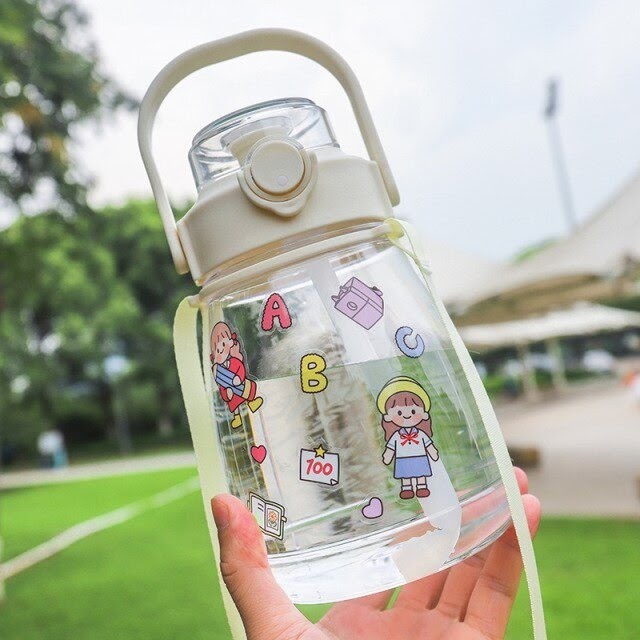 BOTOL MINUM GEMOY TRANSPARAN 1,3LITER BOTOL MOTIVASI ANAK SEKOLAH FREE STIKER