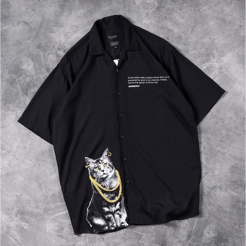 [N00644] Kemeja Distro Full Print Motif // MISERY CAT