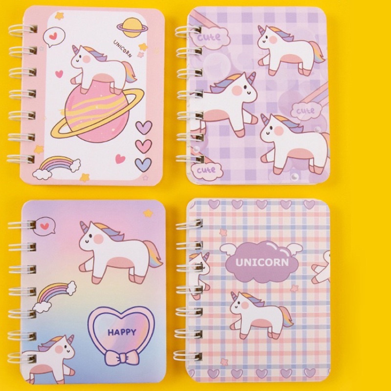 1 pcs Buku / Notebook Mini Ring A7 Motif-Rainbow Unicorn