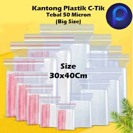 (Isi 50Pcs) Plastik Klip Baju Kaos Plastik Ziplock 30x40cm Merek C-Tik Murah Original