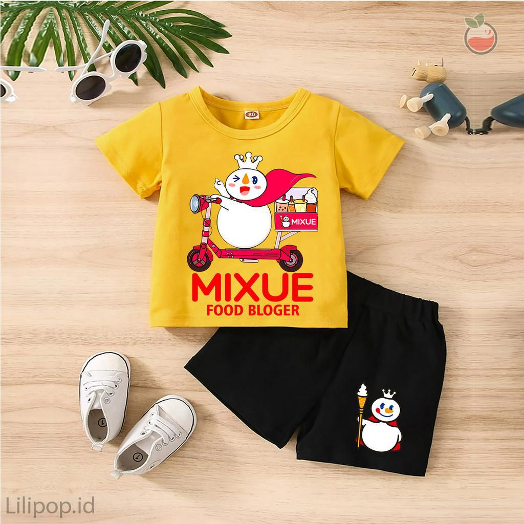 Baju Anak Stelan Kaos 3/4 MIXUE Cowok Cewek  Usia 1 - 4  Tahun Celana Pendek Harian