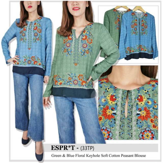 Esprit green &amp; blue floral blouse