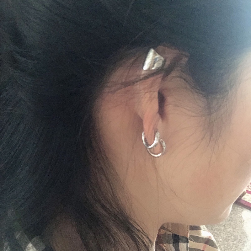 Roselife 1PC Anting Jepit Tulang Rawan Telinga Tanpa Tindik Desain Geometri Warna Silver Untuk Pria / Wanita