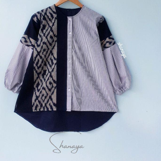 NEW PRODUCT  9.9 Shanaya Baju Batik Wanita Blus Katun Kombinasi Tenun dan Toyobo Blus Kerja Batik Ke