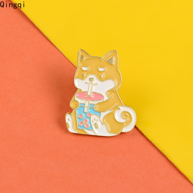 Bros Pin Enamel Bentuk Anjing Boba Tea Corgi Untuk Aksesoris Perhiasan