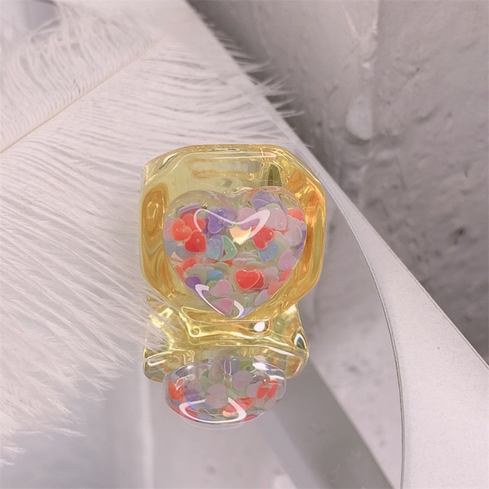 1pc Cincin Bentuk Hati Geometris Bahan Resin Warna Permen Untuk Wanita