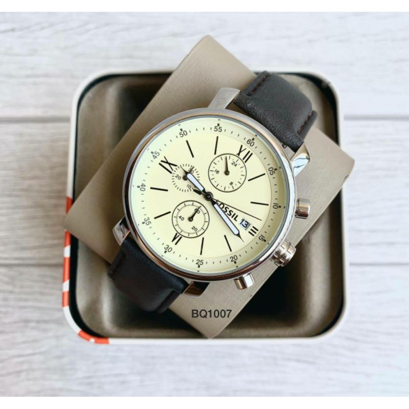 Jam Fossil Rhett Chronograph Brown Leather Watch BQ1007 Original New with Tag