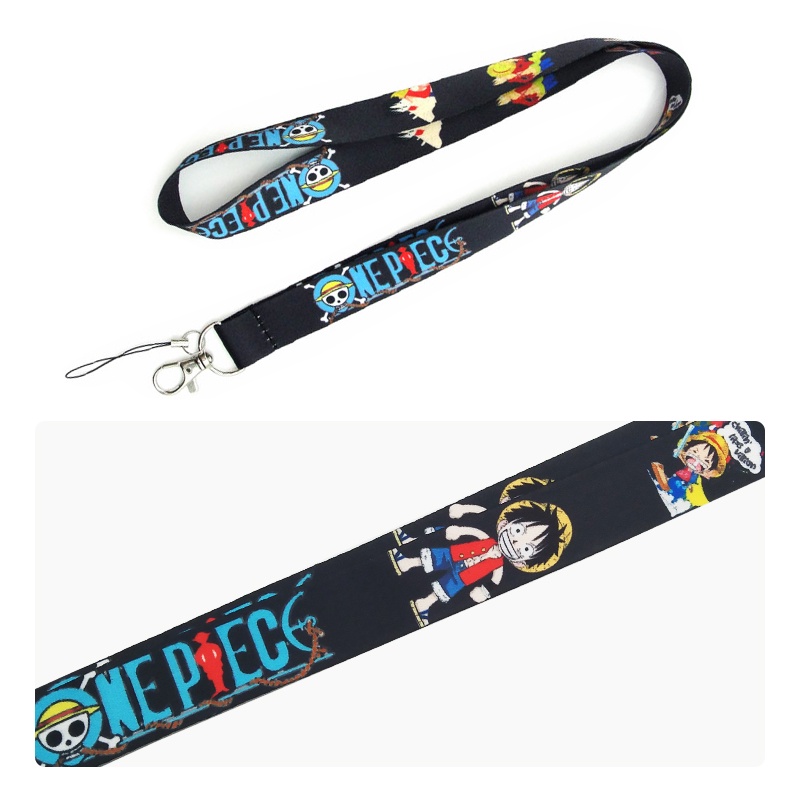 One Piece Lanyard Dengan Holder ID Card Anime Jepang Kerah Leher Gantungan Kunci Lencana Tali Ponsel