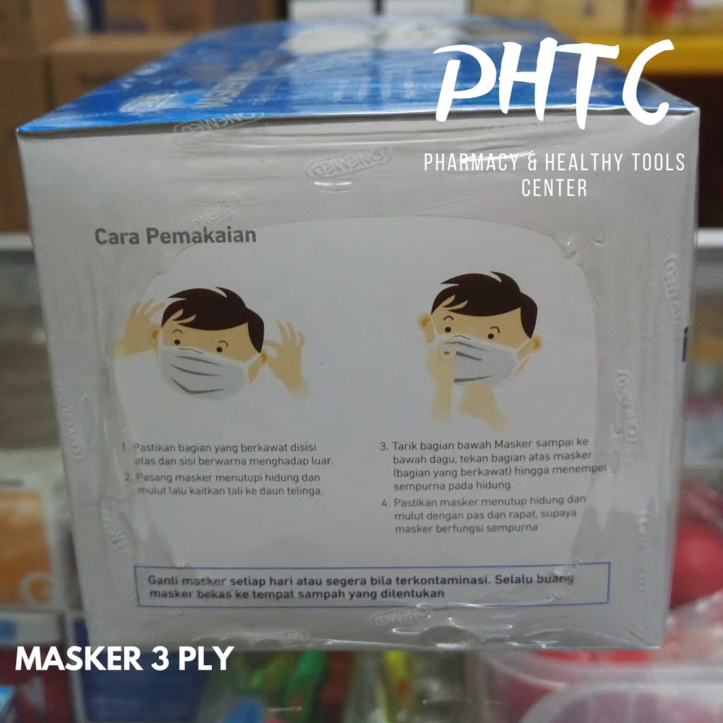 Masker Karet Putih OneMed box 50pcs / Masker 3 Ply 3Ply isi 50 earloop