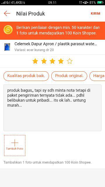 Celemek Dapur Apron / Plastik Parasut Waterproof