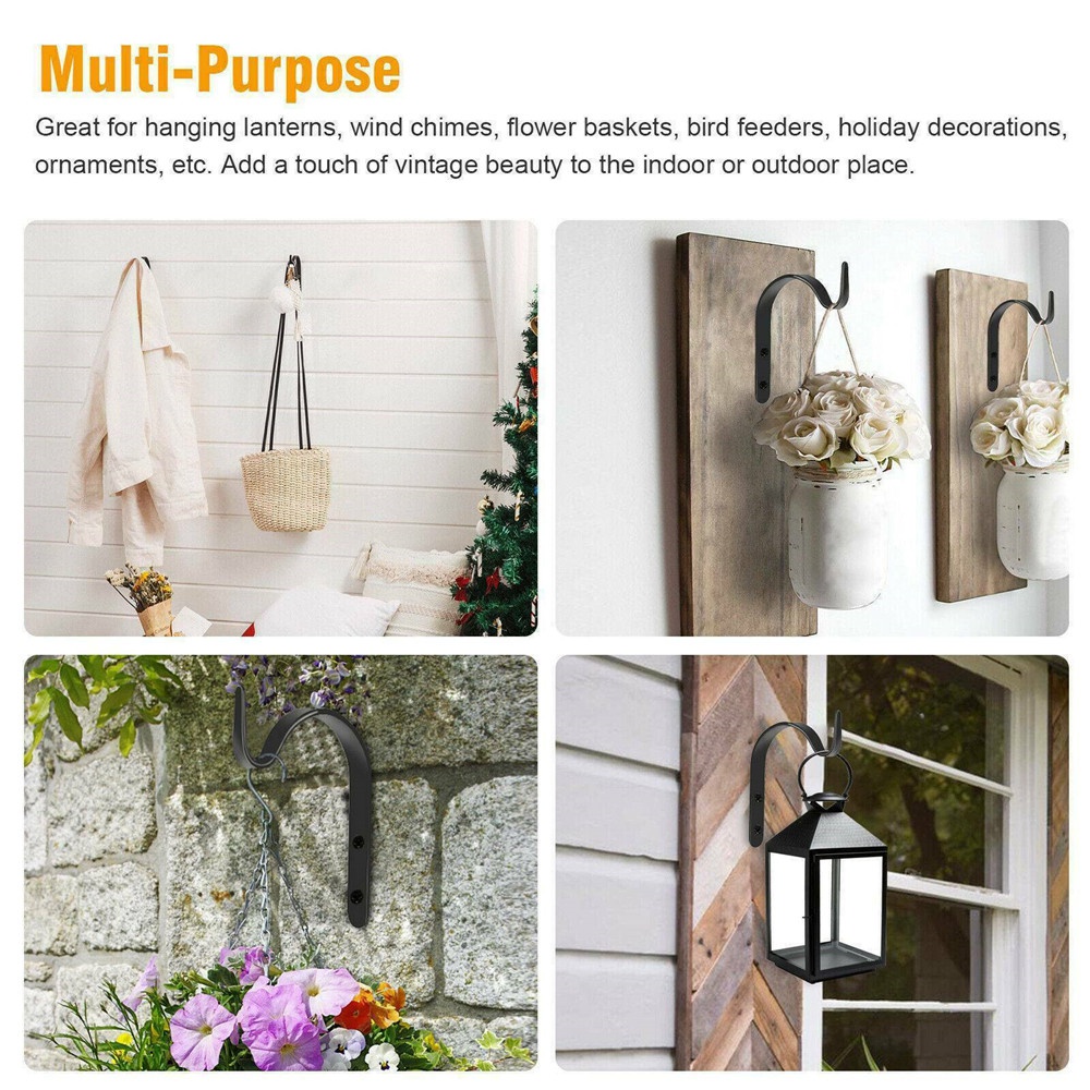 【COD Tangding】4Pcs/Set Metal Hanging Basket Brackets J-shaped Black 71mm Wrought Iron Hook Garden Plant Hanger Wall Decor