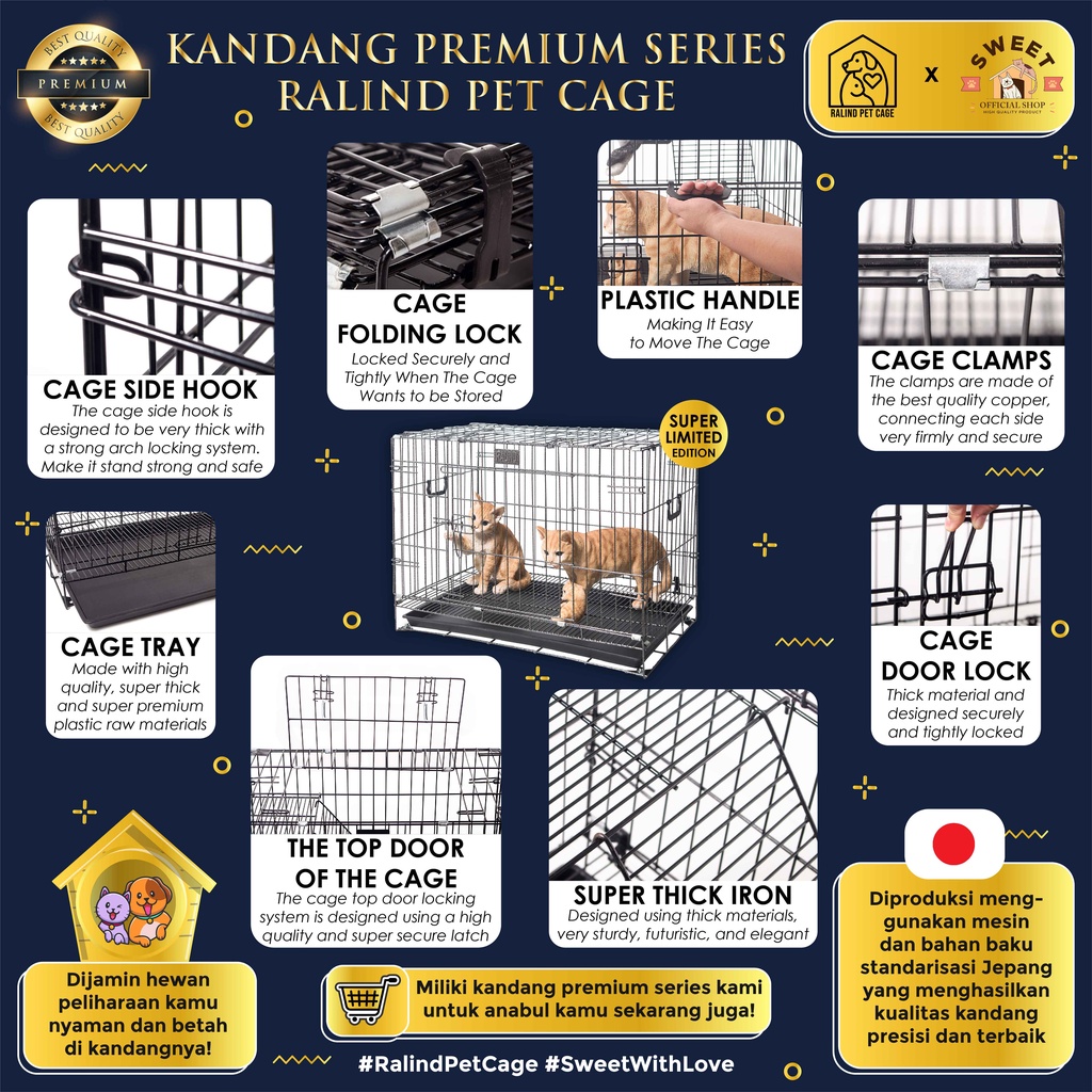 KANDANG KUCING [PREMIUM HIGH QUALITY] SIZE XL 80x60x50 SUPER TEBAL IMPORT - RALIND PET CAGE-3