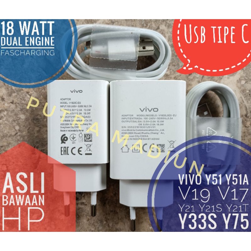 Charger Ori Asli Original Copotan Cabutan Bawaan HP Vivo y21 y21s y21t y75 y33s v17pro s1pro v19 y51