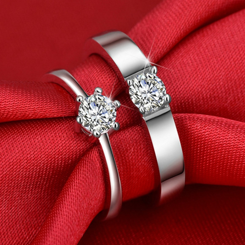 2pcs / Set Cincin Sterling Silver Dapat Disesuaikan Untuk Pasangan