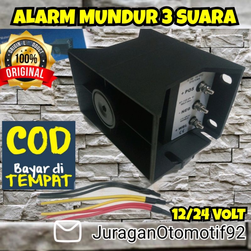 alaram mundur mobil / truk DLL 12/24 VOLT 3 SUARA