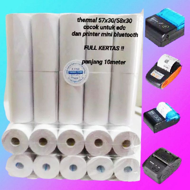 KERTAS STRUK 10 ROLL THERMAL PAPER 58 x 30 mm / STRUK ATM PRINTER ZJIANG