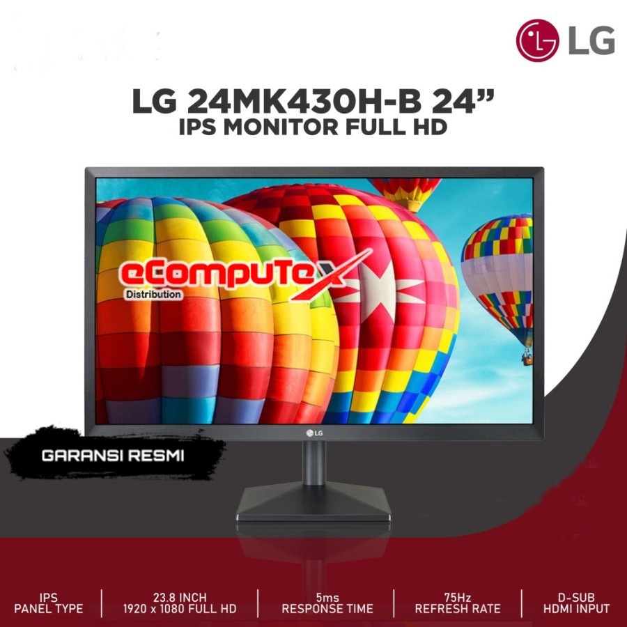 MONITOR LG 24MK430H-B / 24MK430H 23.8 24 INCH FHD IPS AMD FREESYNC 75Hz HDMI - GARANSI RESMI