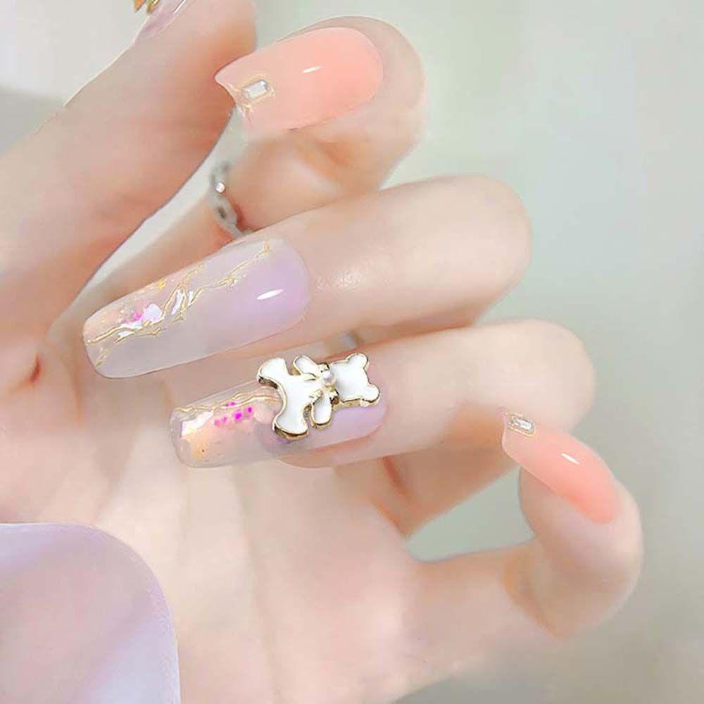 AUGUSTINA Augustina Bears Nail Art Dekorasi Fashion Bor Kuku Hitam Putih Alloy 3D Nail Jewelry