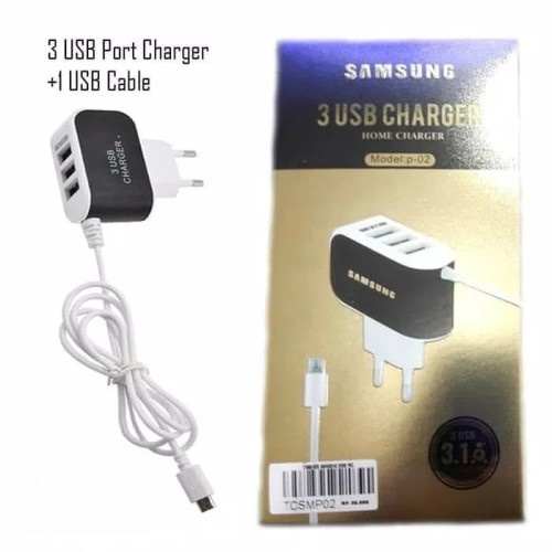 Charger Adaptor 3 USB Output Port Casan Android Samsung P 02 micro