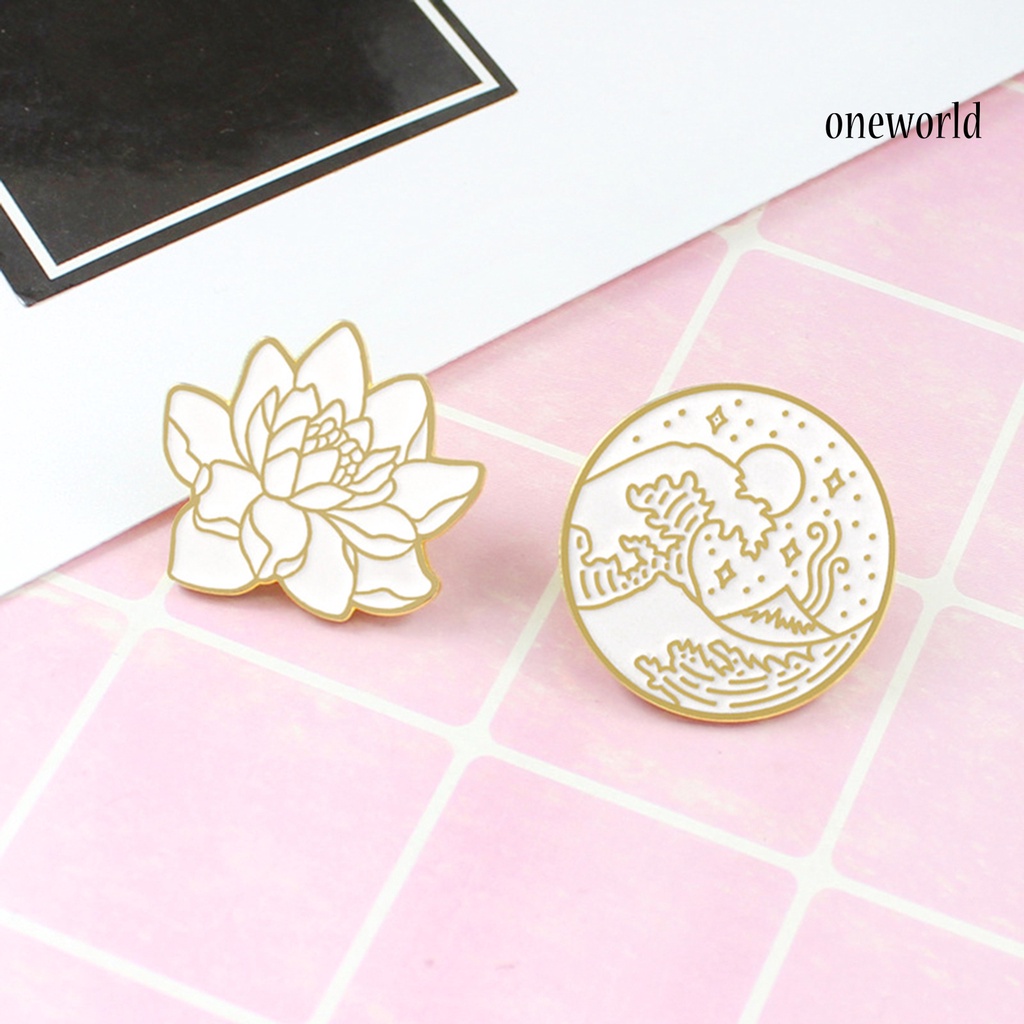 OW@ Lotus Brooch Pin Vintage Decoration Alloy Lotus Wave Enamel Brooch Pin for Party