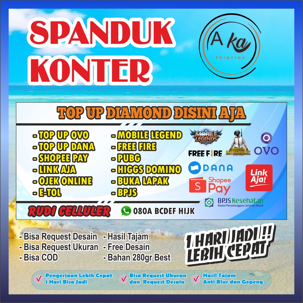 SPANDUK KONTER JUALAN PULSA BISA REQUEST GRATIS DESAIN BISA COD