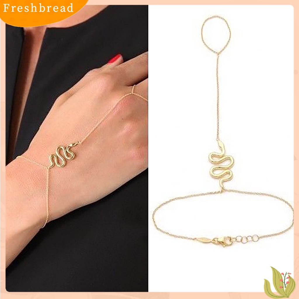 [Fresh] Gelang Tangan Kait Cincin Harness Motif Ular Simple Bahan Metal Warna Gold untuk Wanita