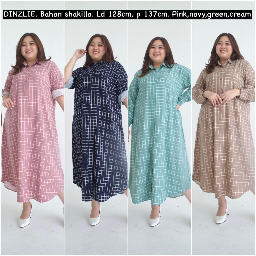 LONGDRESS DRESS LONG TUNIK TUNIC DRESS GAMIS MOTIF KOTAK2 KOTAK BIGSIZE JUMBO XXXL