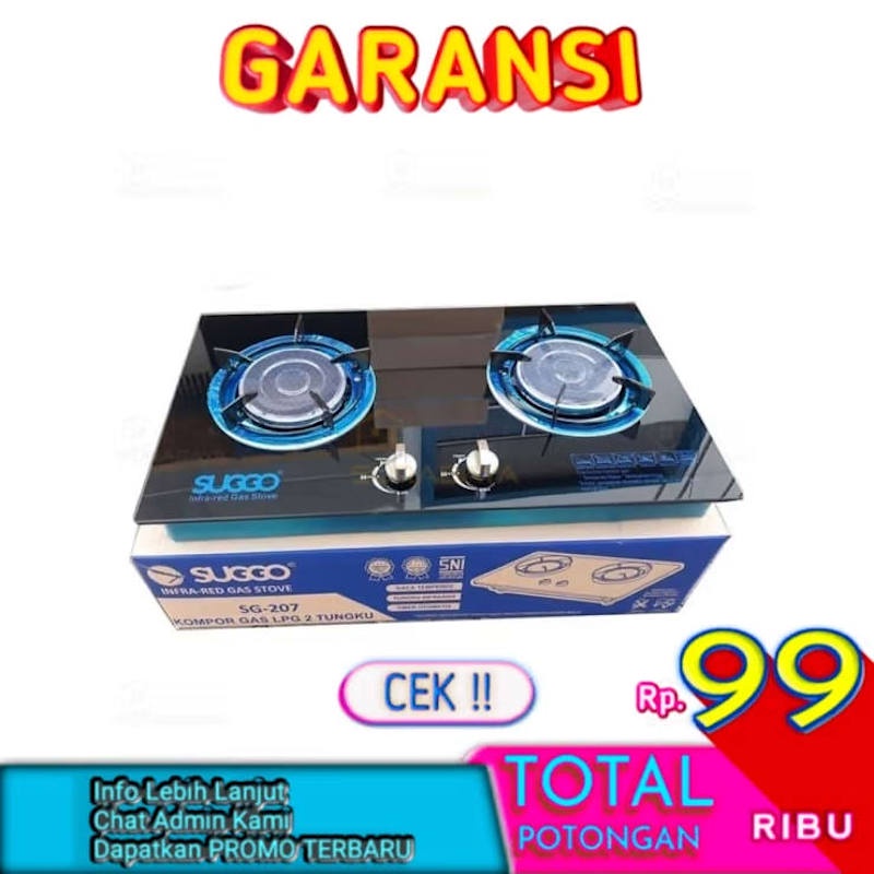 Kompor Gas Tanam Suggo 2 Tungku Bara Infrared Sg 207 Kaca Temperedglass Anti Pecah