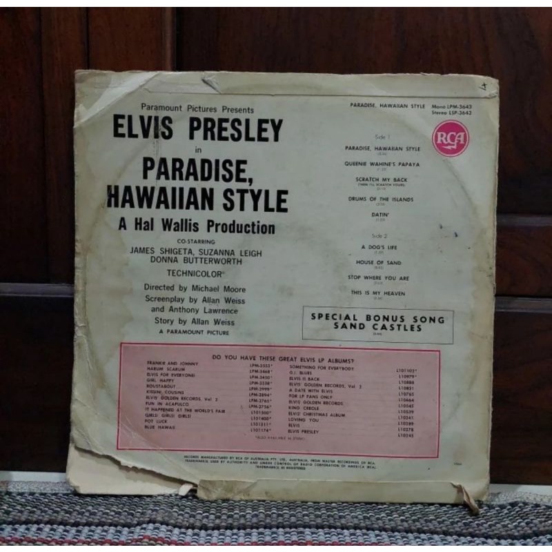 Vinyl Piringan Hitam 12&quot; Elvis Presley Paradise, Hawaiian Style