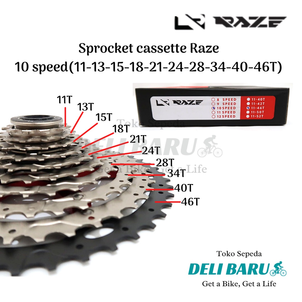 Raze Sprocket cassette 10 speed 11 - 46T sepeda MTB