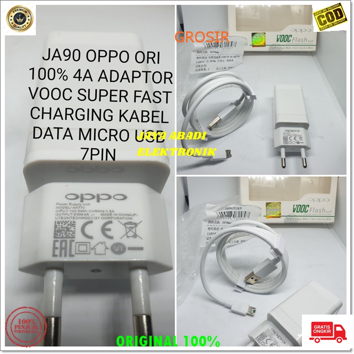 J90 ORIGINAL OPPO ADAPTOR SET MICRO USB 7 PIN TEBAL 4A VOOC FAST CHARGING TRAVEL ADAPTER QC QUICK FAST SPEED TRAVEL CHARGER FLASH CHARGE ADAPTIVE VOLT GADGET TC POWER QC BISA UNTUK SEGALA JENIS MERK HANDPHONE SOCKET MICRO USB OTOMATIS VOLT SESUAI GADGET N