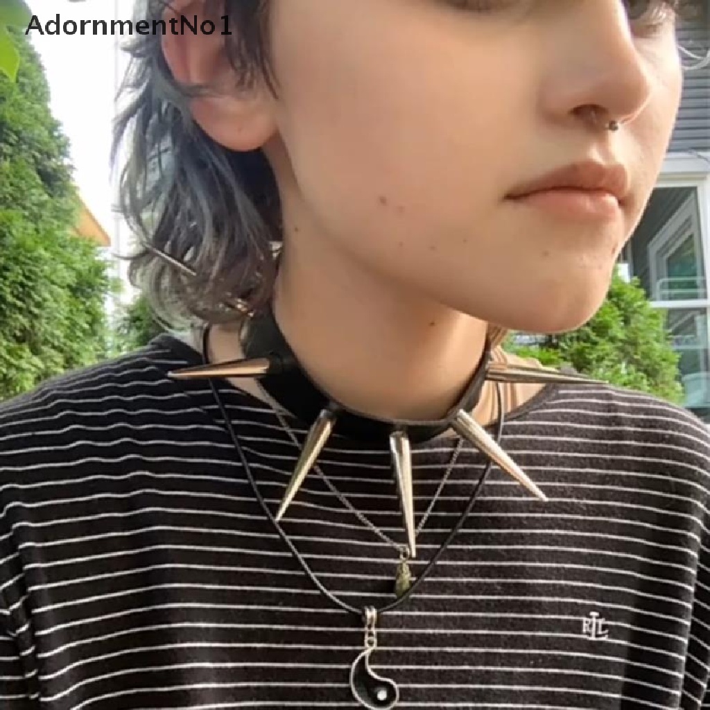 (AdornmentNo1) Kalung Choker Bahan Kulit Imitasi Aksen Rivet Gaya Punk Untuk Wanita