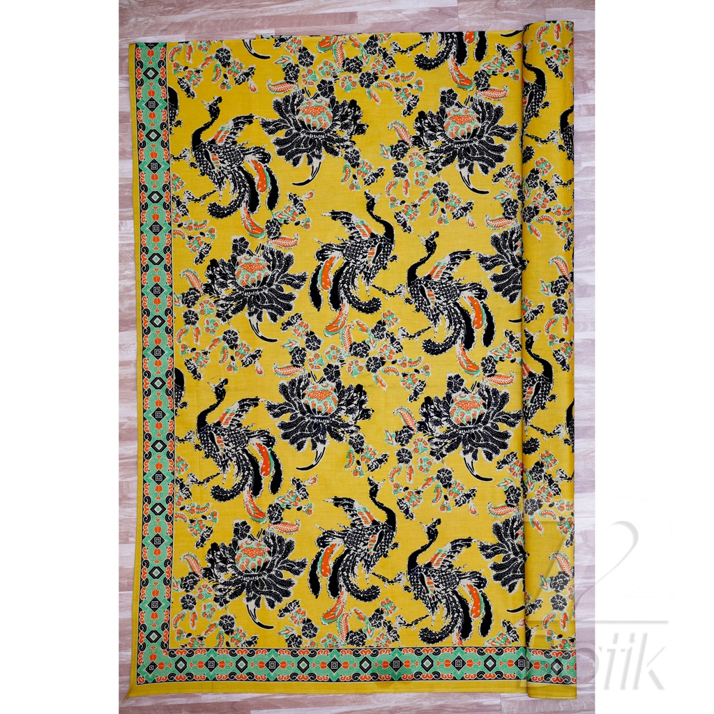 KAIN BATIK KATUN Premium Motif Burung Warna Kuning Hitam Hijau Orange 721023 Cap 72 Jarik Jarit Samping Kebat Panjang Batik Katun Modern Premium Bahan Seragam Batik Pernikahan Kantor Keluarga Murah Kamen Jadi Batik Bali Lembaran