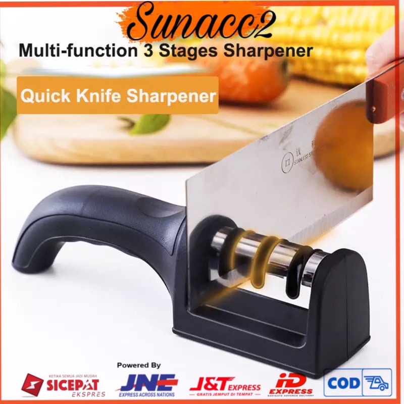 (SUN) Alat Pengasah Pisau Dapur 3 in 1 Kepala Garis penajam Asah Asahan Gunting Swift Sharp knife Sharpener