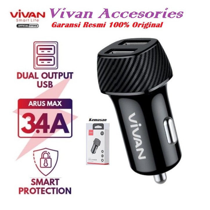 Vivan Car Charger CC02C 3.4A Dual USB Smart IC Quick Charging Original