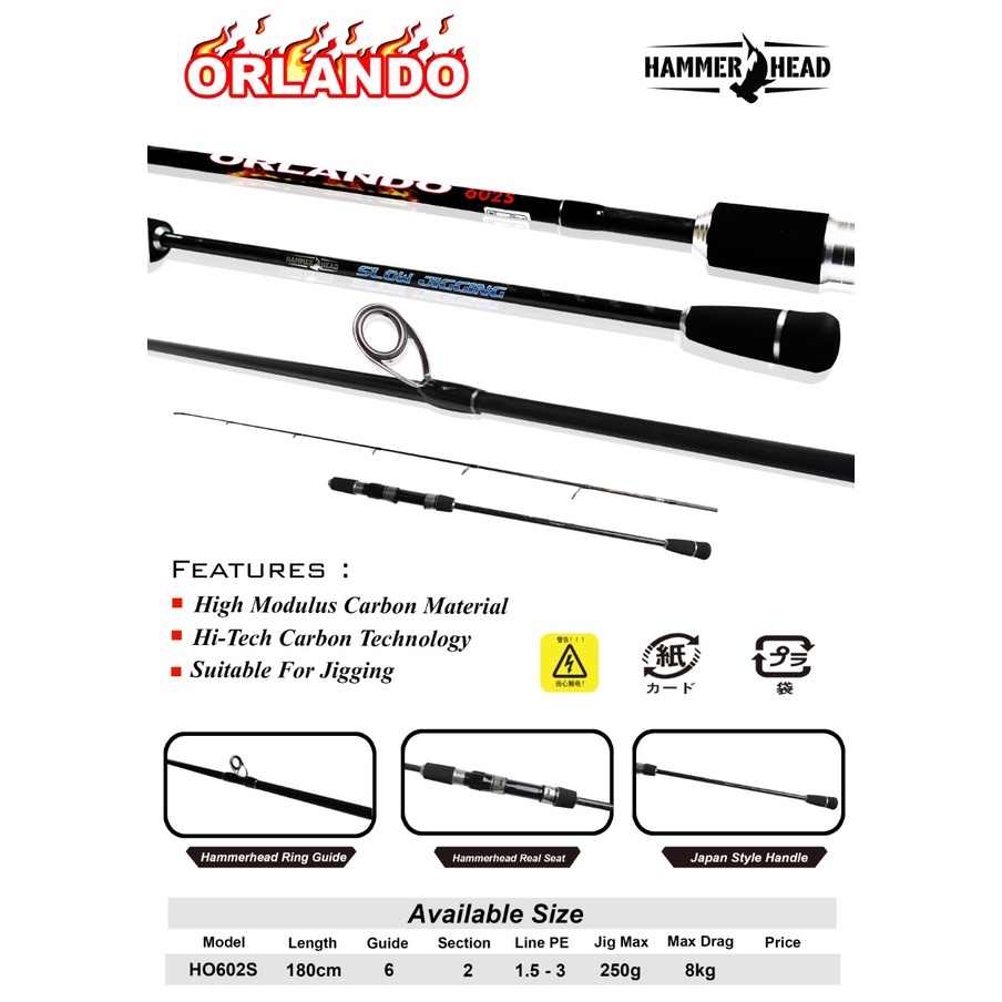 HAMMERHEAD Joran Pancing Spinning ORLANDO 180cm Hi-Carbon Blank Hollow Extra Lifting Power Joran Pan