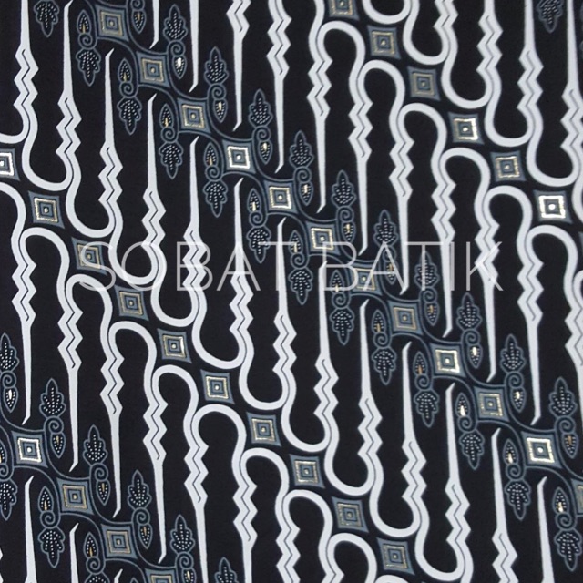 Kain Batik Semi Sutra Motif Parang 91145 Hitam Abu