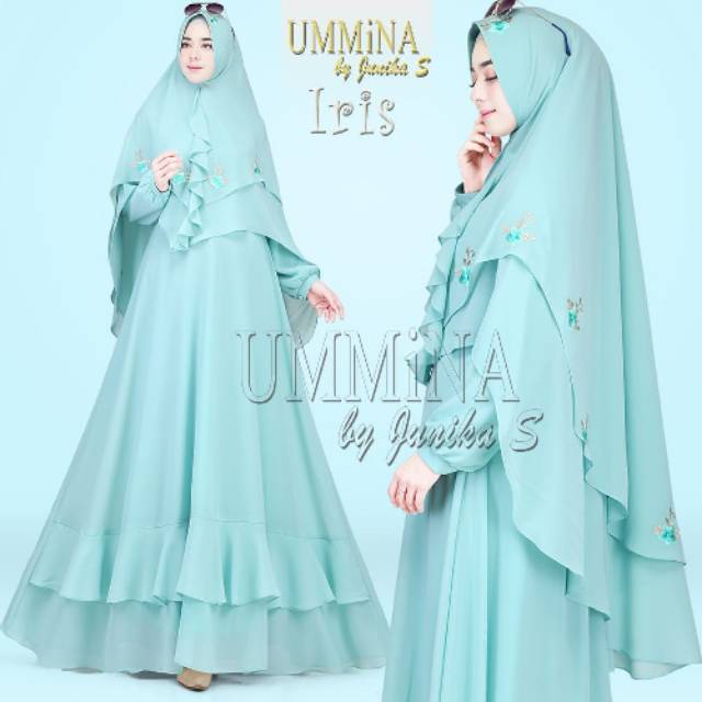 Gamis syari iris original ummina bahan ceruty variari bordir cantik