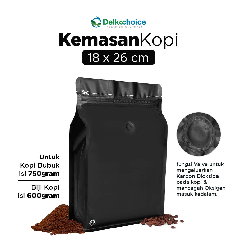 KEMASAN KOPI / STANDING POUCH PREMIUM EKONOMIS HITAM + VALVE